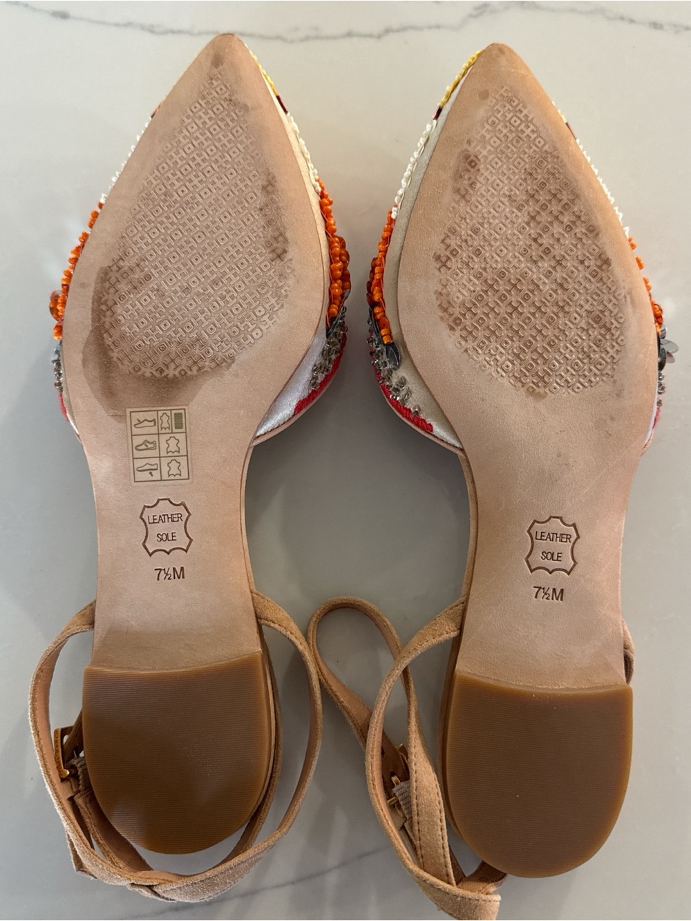 Tory Burch Multicolor Beaded Pointed Toe Ankle Strap Flats - Picture 5 of 6